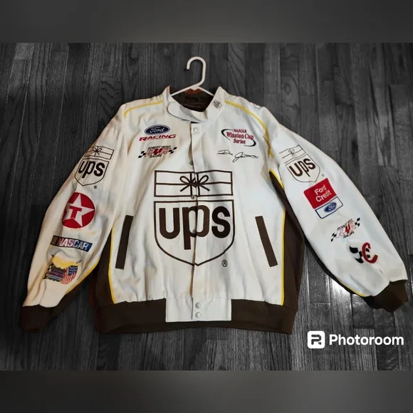 USA Jeff Hamilton UPS ナスカー レーシング ジャケット Vintage Jeff Hamilton Design UPS Leather Nascar Jacket – The